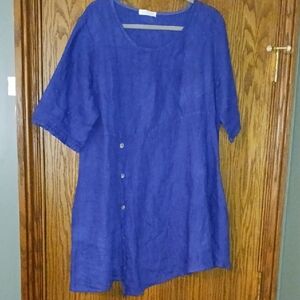 Women's Katrina Design Italiano Short Sleeve Longer Woth Pockets Linen Top